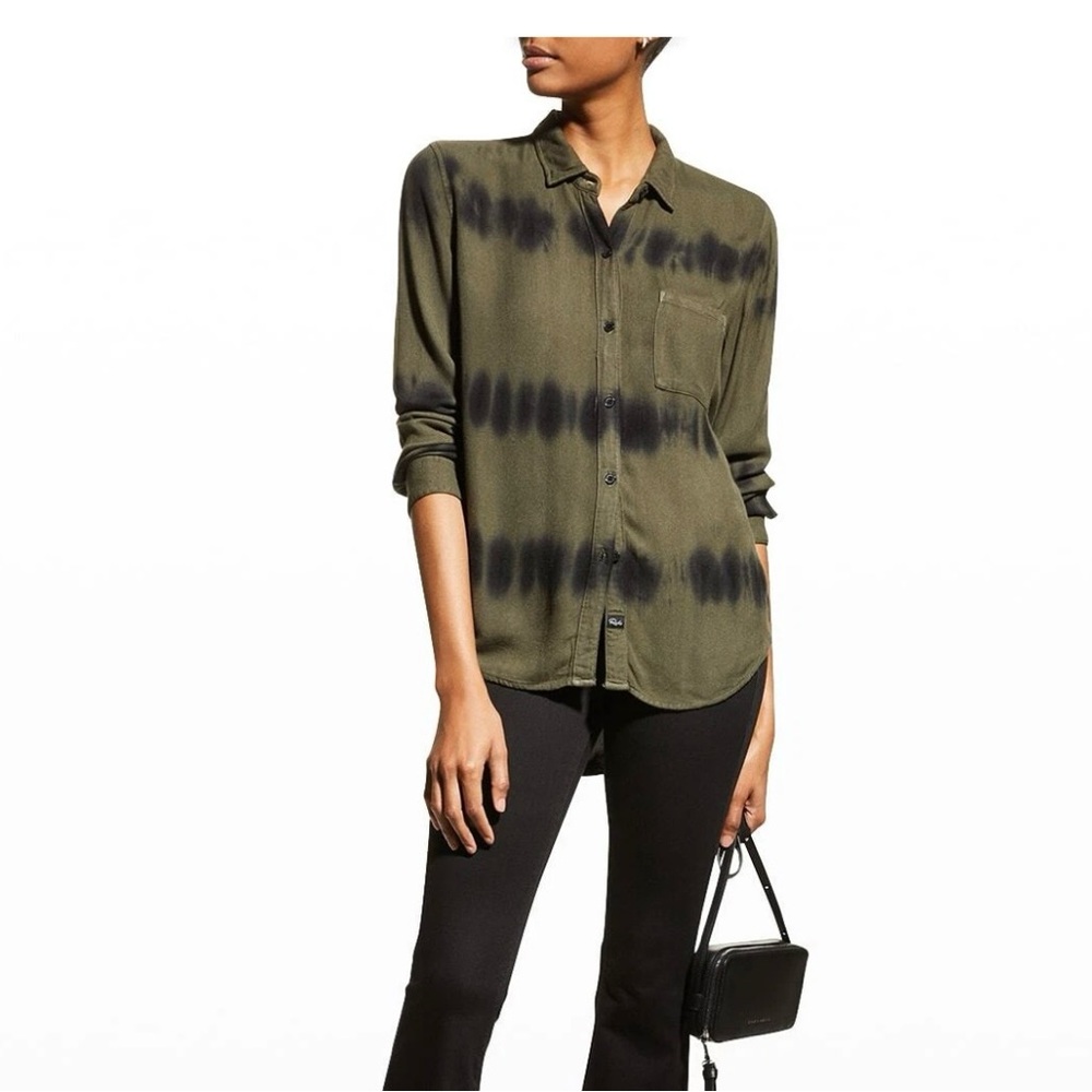 Rails Hunter shirt Olive Black Tie Dye Top  long sleeves Rayon